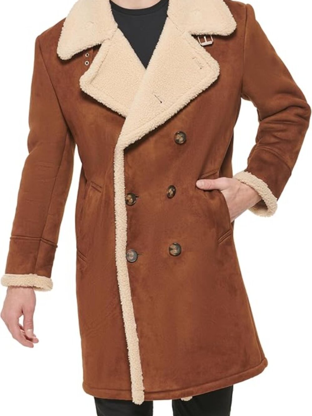 Guess Men's Warm Faux Shearling Coat, Brown Size L NWT $350